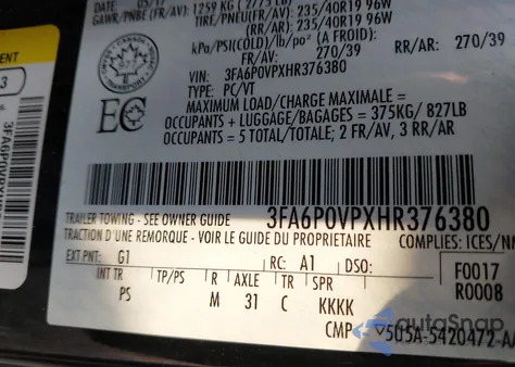 2017 Ford Fusion V6 Sport from USA, damaged, VIN 3FA6P0VPXHR376380